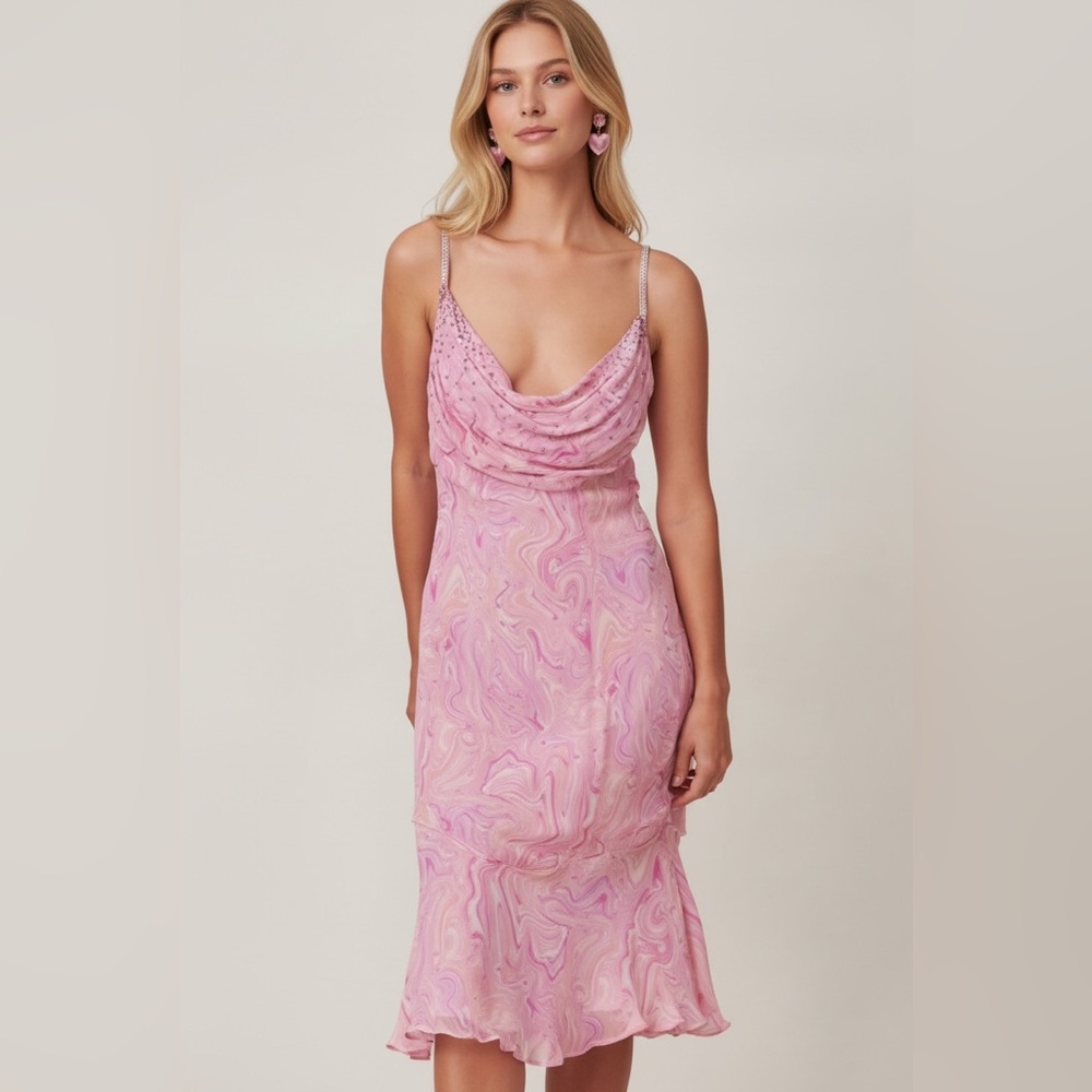 NWT LoveShackFancy Cookie Embellished Midi Dress in Pink Swirl Sz 10